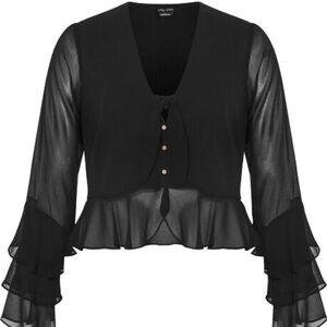 City Chic Black Sheer Ruffle Blouse